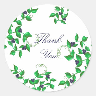 Green Vines with Navy Blue Berries Classic Round Sticker