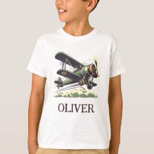 Green Vintage Biplane Aviator T-Shirt