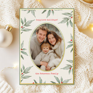 Green Vintage Botanical Photo Gold Foil Holiday Card