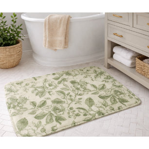 Green Vintage Botanical Toile Pattern Bath Mat