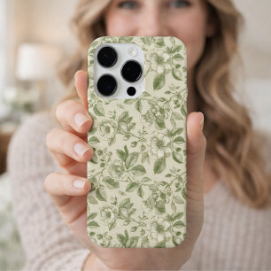 Green Vintage Botanical Toile Pattern iPhone 16 Pro Case