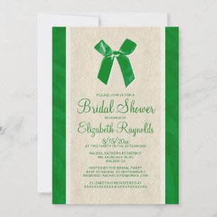 Green Vintage Bow Linen Bridal Shower Invitations