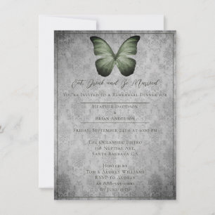 Green Vintage Butterfly Damask Rehearsal Dinner Invitation