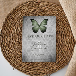 Green Vintage Butterfly Damask Save the Date Announcement