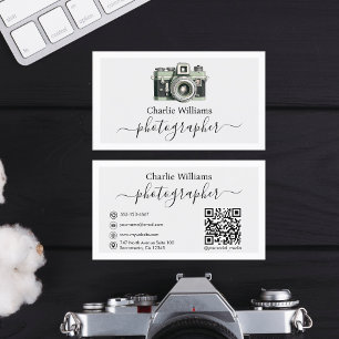 Green Vintage Camera Art, Photographer Business Card
