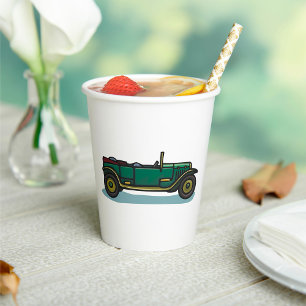 Green Vintage Car Classic Old-Timer Automobile Paper Cups