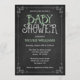 Green Vintage Chalkboard Baby Shower Invitation