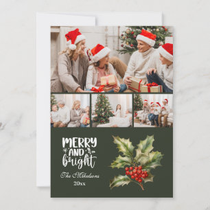Green Vintage Christmas 4 Photo Family  Holiday Card