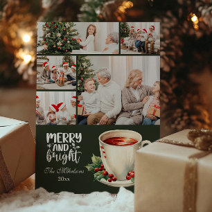 Green Vintage Christmas 5 Photo Family  Holiday Card