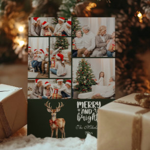 Green Vintage Christmas 6 Photo Family Holiday Card