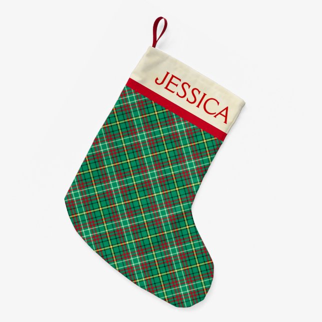 Green Vintage Christmas Plaid Christmas Stocking (Front (Hanging))