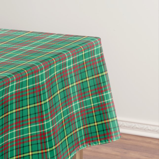 Green Vintage Christmas Plaid Tablecloth (In Situ)