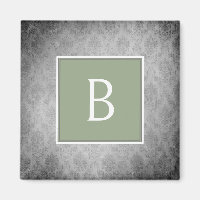 Green Vintage Damask Monogram Magnet