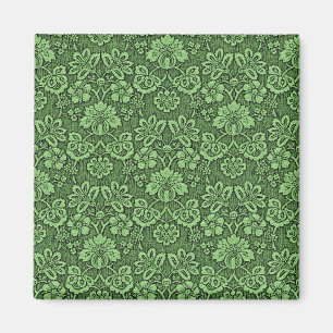 Green vintage damask pattern magnet