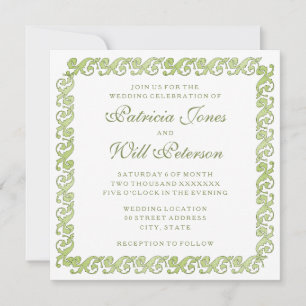 Green vintage elegant garden wedding invitation