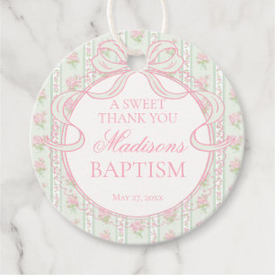Green Vintage Fancy Floral Baptism Circle Favour Tags