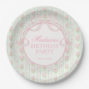Green Vintage Fancy Floral Birthday Party Paper Plate