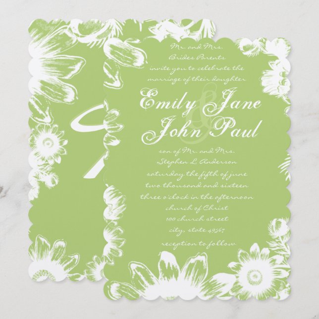 Green Vintage Floral Rustic Country Wedding invite (Front/Back)
