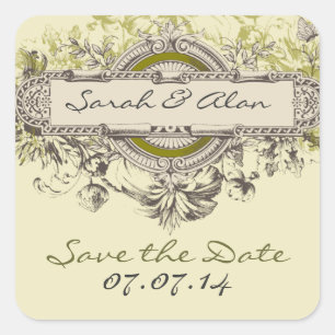 Green Vintage Floral Save The Date Sticker