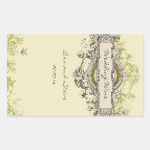 Green Vintage Floral Wedding Wine Sticker