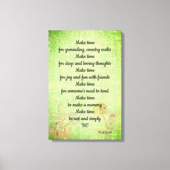 Green Vintage flower fairy mindfulness poem art Canvas Print (Front)