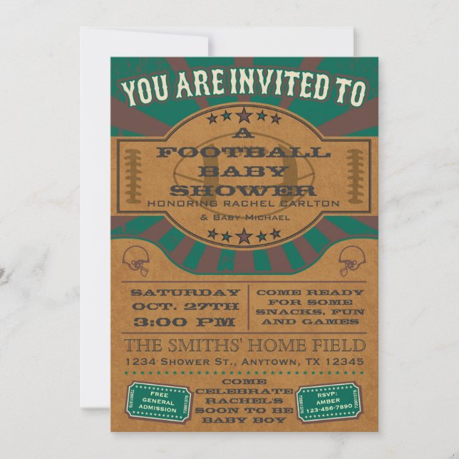 Green Vintage Football Baby Shower Invitation (Front)