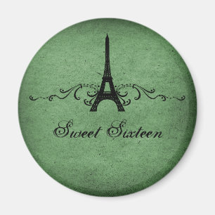 Green Vintage French Flourish Sweet 16 Magnet