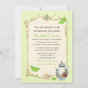 Green Vintage French Tea Party Invitation