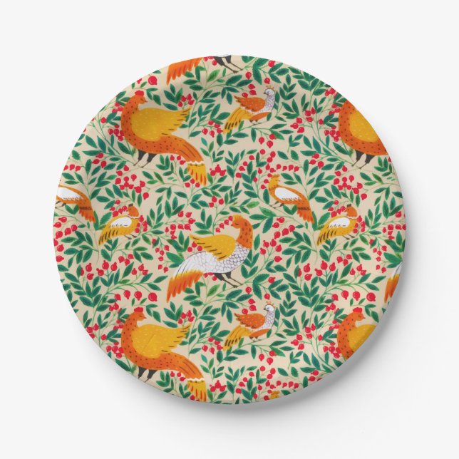 Green Vintage Garden Peacock Birds Paper Plate (Front)
