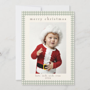 Green Vintage Gingham Photo Card for Christmas