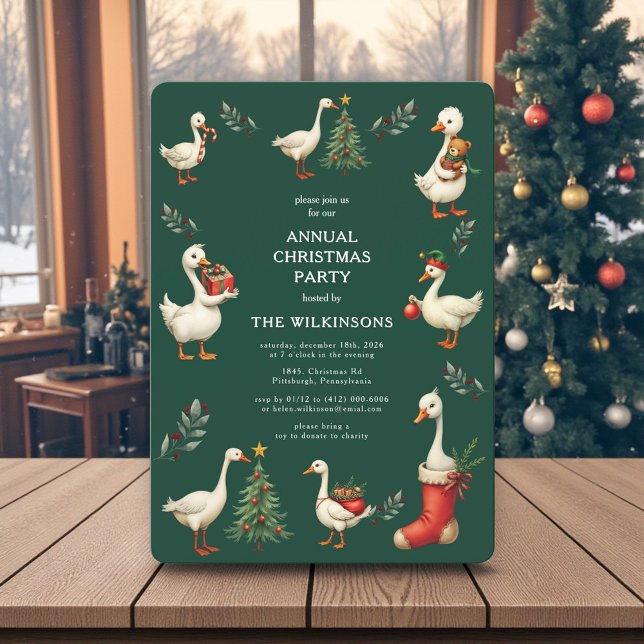 Green Vintage Goose Christmas Party Invitation (Creator Uploaded)
