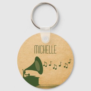 Green Vintage Gramophone Keychain