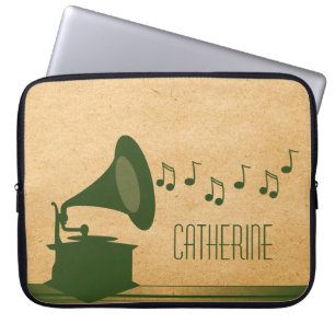 Green Vintage Gramophone Laptop Sleeve