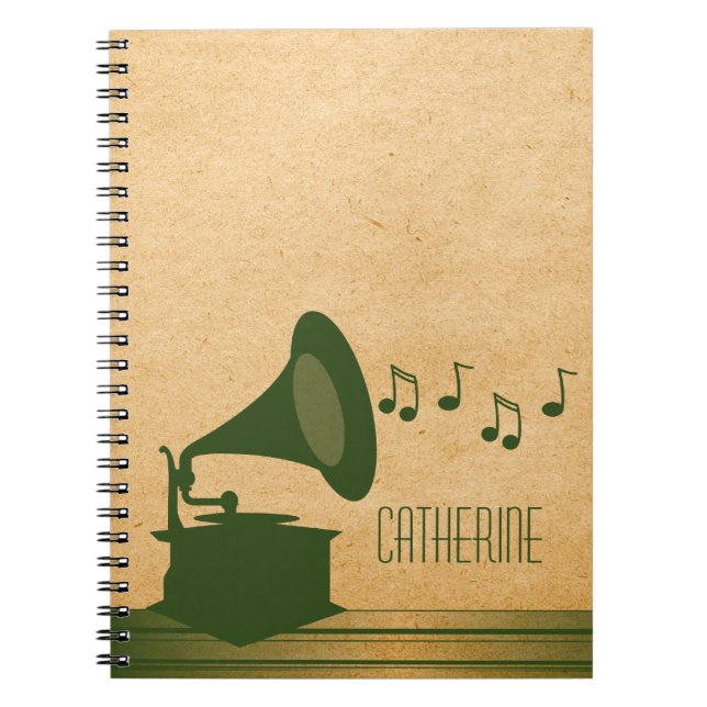Green Vintage Gramophone Notebook (Front)