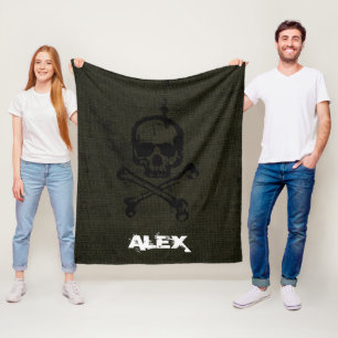 Green Vintage Grunge Skull Crossbones Halloween Fleece Blanket
