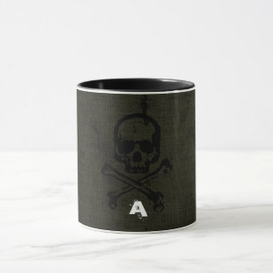 Green Vintage Grunge Skull Crossbones Halloween Mug