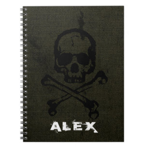 Green Vintage Grunge Skull Crossbones Halloween Notebook