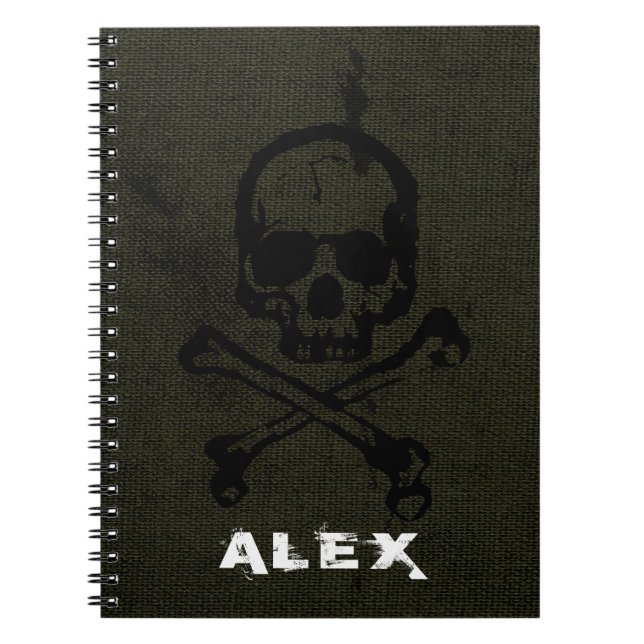 Green Vintage Grunge Skull Crossbones Halloween Notebook (Front)