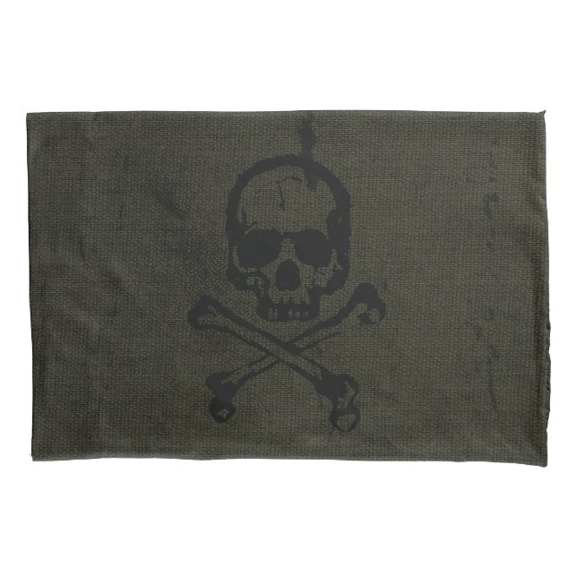 Green Vintage Grunge Skull Crossbones Halloween Pillowcase (Front)