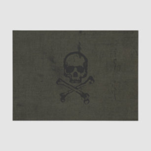 Green Vintage Grunge Skull Crossbones Halloween Tissue Paper