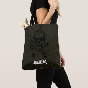 Green Vintage Grunge Skull Crossbones Halloween Tote Bag