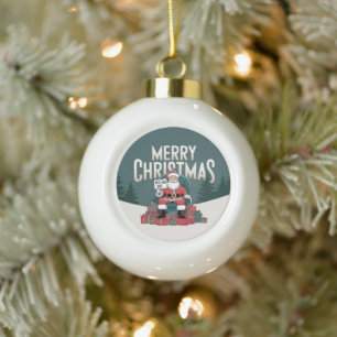 Green vintage Merry Christmas Santa Claus ho ho ho Ceramic Ball Christmas Ornament