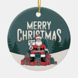 Green vintage Merry Christmas Santa Claus ho ho ho Ceramic Tree Decoration