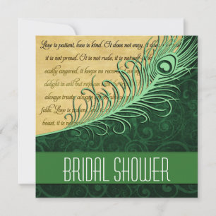 Green Vintage Peacock Bridal Shower Invitations