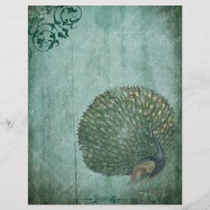 Green Vintage Peacock Scrapbook Paper