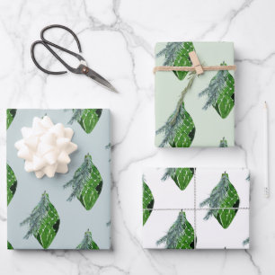 Green Vintage Pine Cone Ornament Spruce Branch Wrapping Paper Sheet