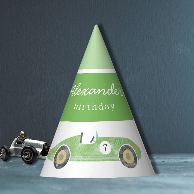 Green vintage race car birthday party hat (Creator Uploaded)