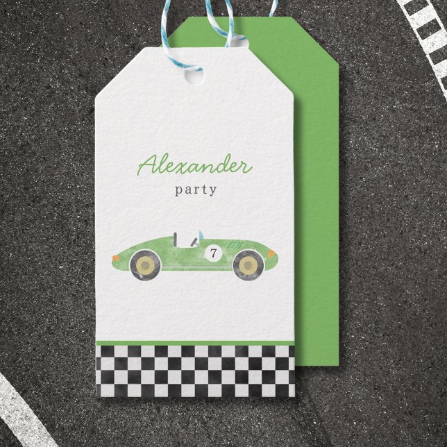 Green Vintage race car Gift Tags (Creator Uploaded)