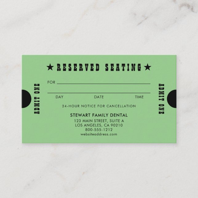 Green Vintage Reserved Seating Dental Appointment (Front)