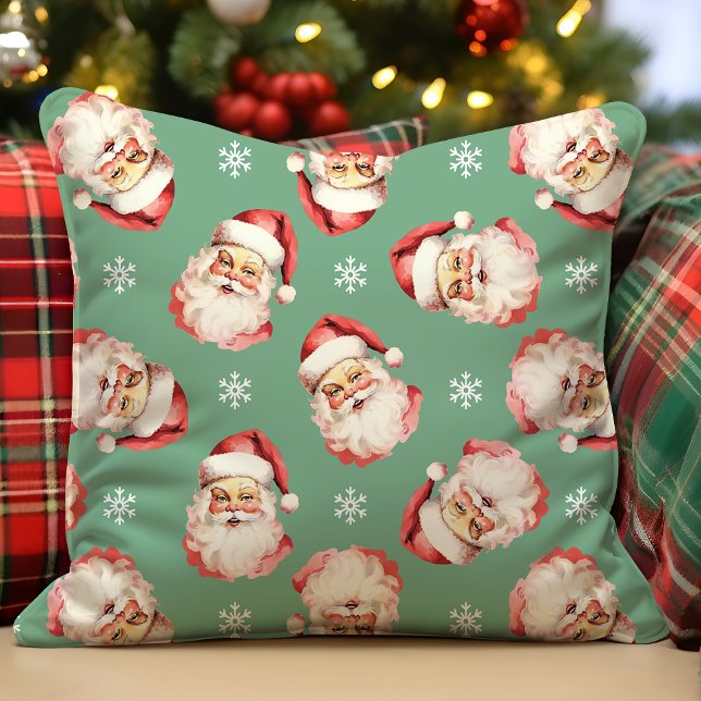 Green Vintage Retro Santa Claus Christmas Cushion (Creator Uploaded)